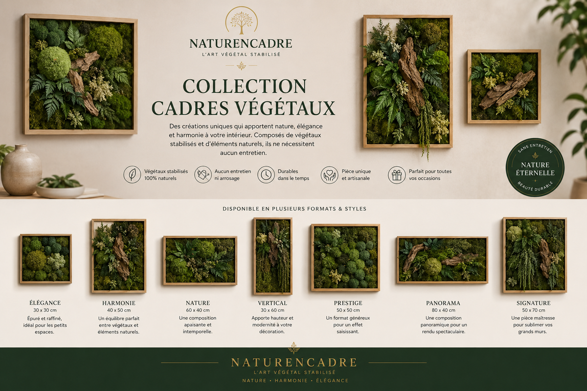 Cadres Végétaux Stabilisés – Art Mural Naturel Haut de Gamme