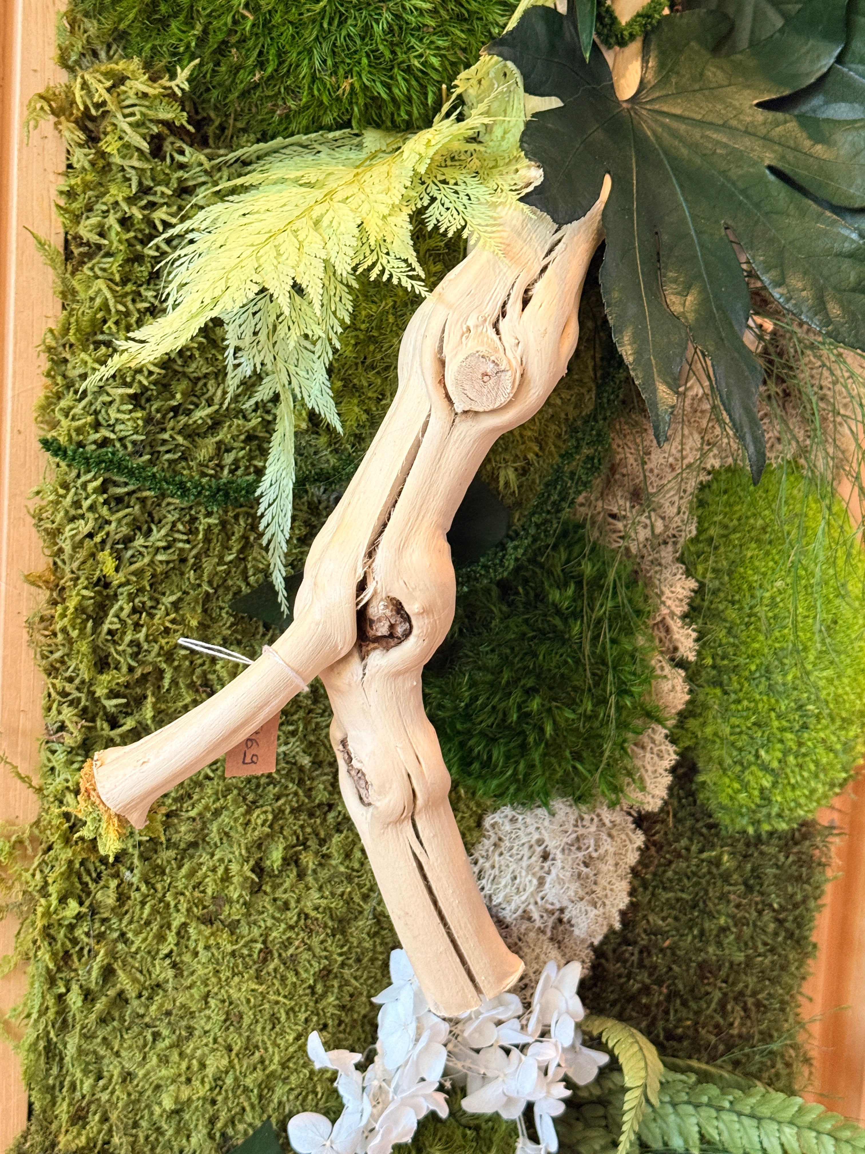 Grand cadre végétal mural– Caisse américaine – Œuvre végétale verticale 100 cm – Décoration murale nature chic