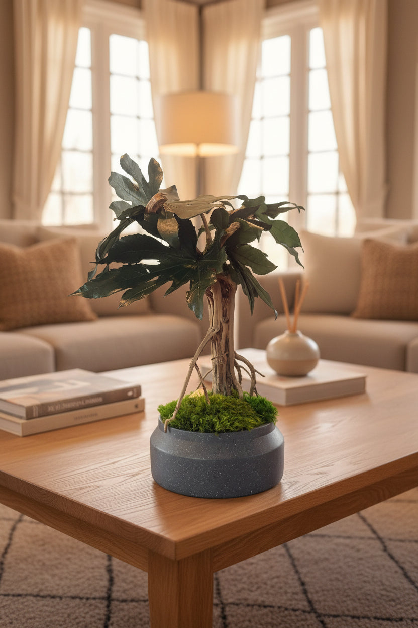 Arbre tropical stabilisé de 50 cm réalisé à la main pour décoration intérieure haut de gamme.