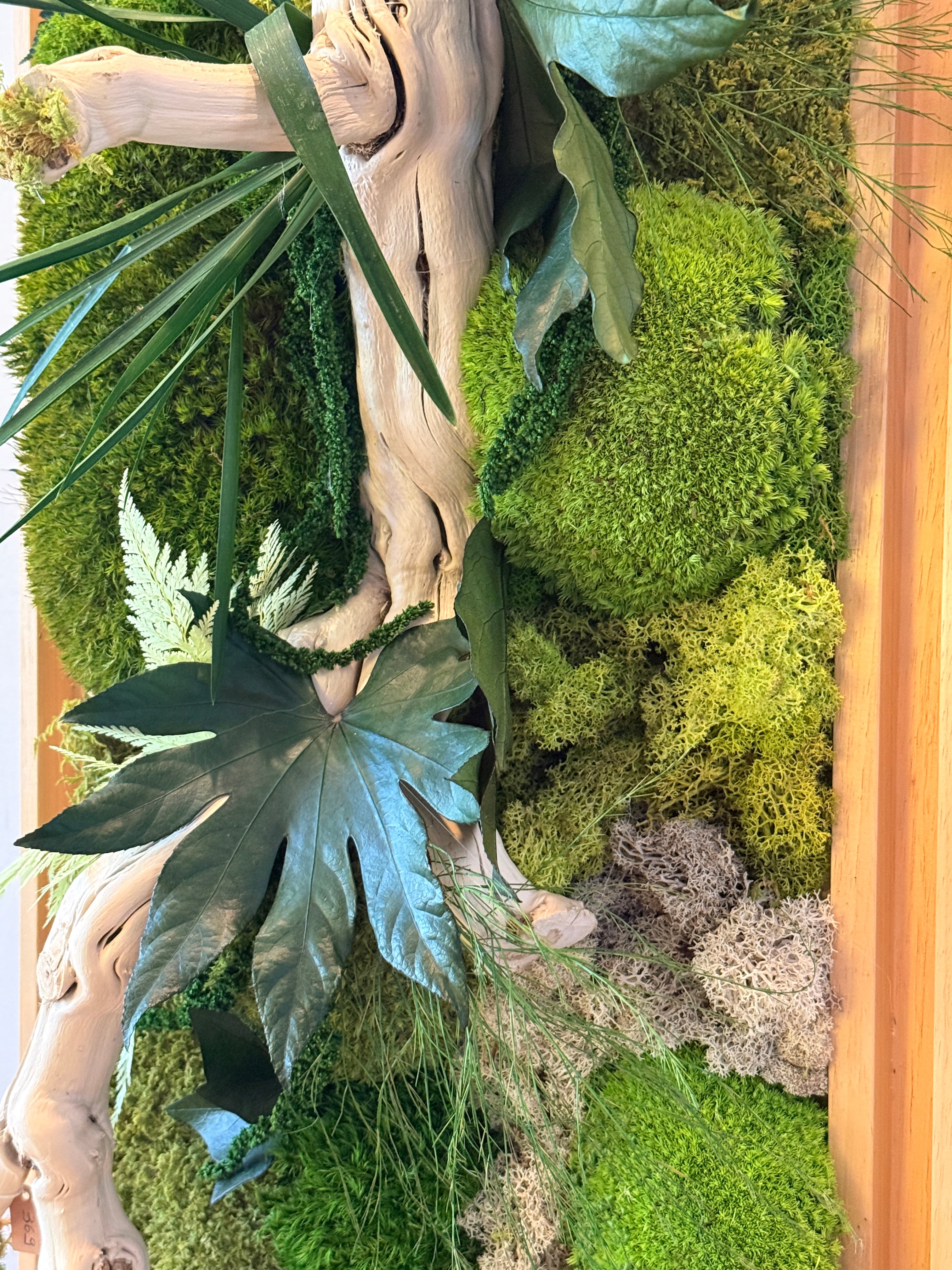 Grand cadre végétal mural– Caisse américaine – Œuvre végétale verticale 100 cm – Décoration murale nature chic
