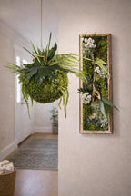 Cadre végétal stabilisé vertical Mousse naturelle et bois flotté  Cadre en écorce  Décoration murale nature