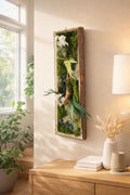 Cadre végétal stabilisé vertical Mousse naturelle et bois flotté  Cadre en écorce  Décoration murale nature