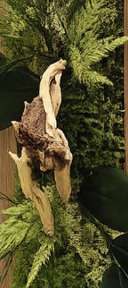 Cadre végétal stabilisé vertical Décoration murale naturelle en mousse et bois flotté  Art végétal sans entretien