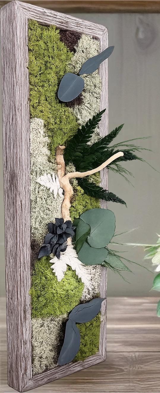 Cadre Végétal Vertical – Mousse Stabilisée, Eucalyptus & Bois | Déco Couloir & Entrée