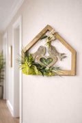 Décoration murale maison végétale stabilisée  Oiseaux cœur ajouré  Bois naturel  Déco murale nature & amour