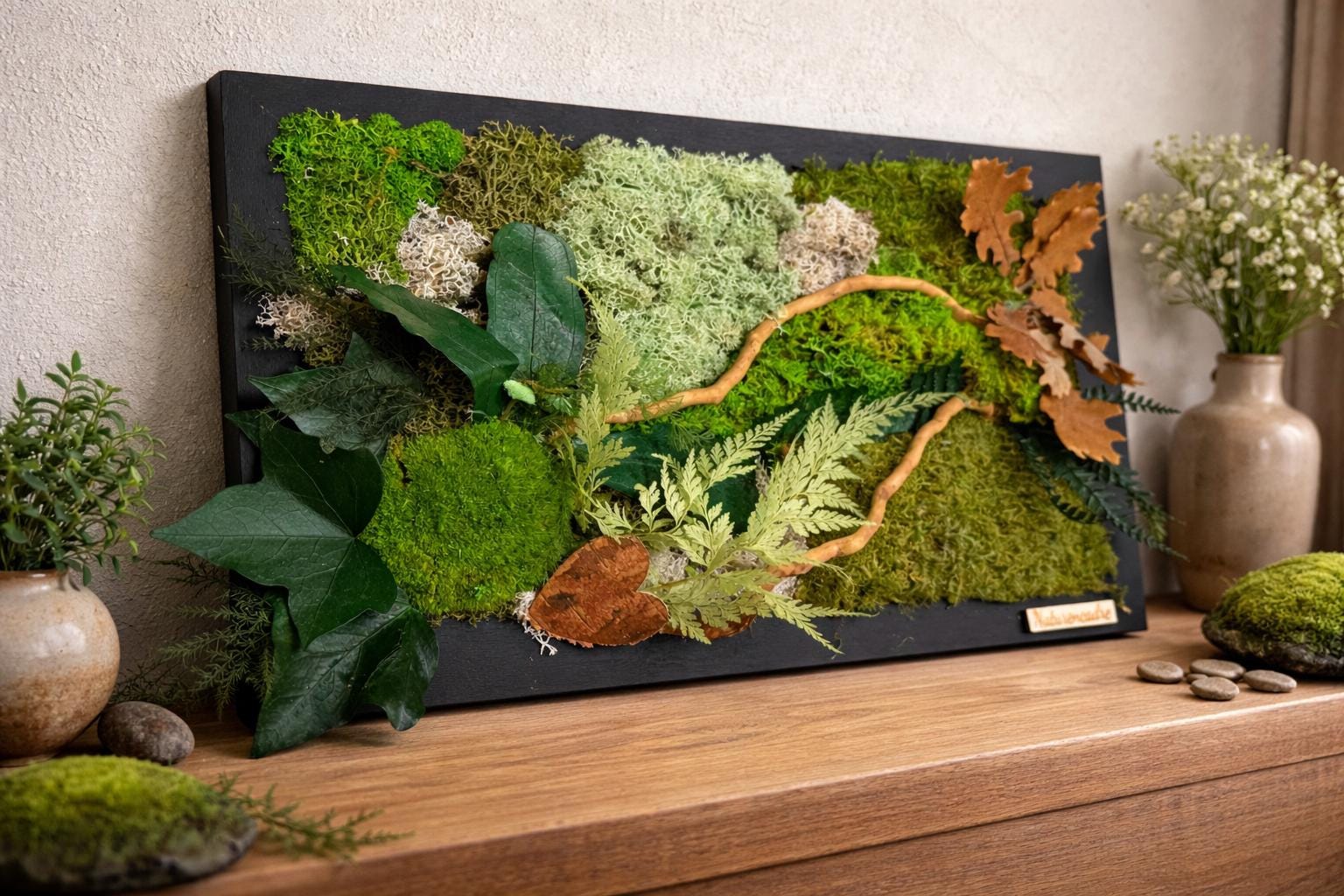 Cadre végétal stabilisé Tableau végétal naturel forêt & feuilles de chêne  Décoration murale végétale sans entretien