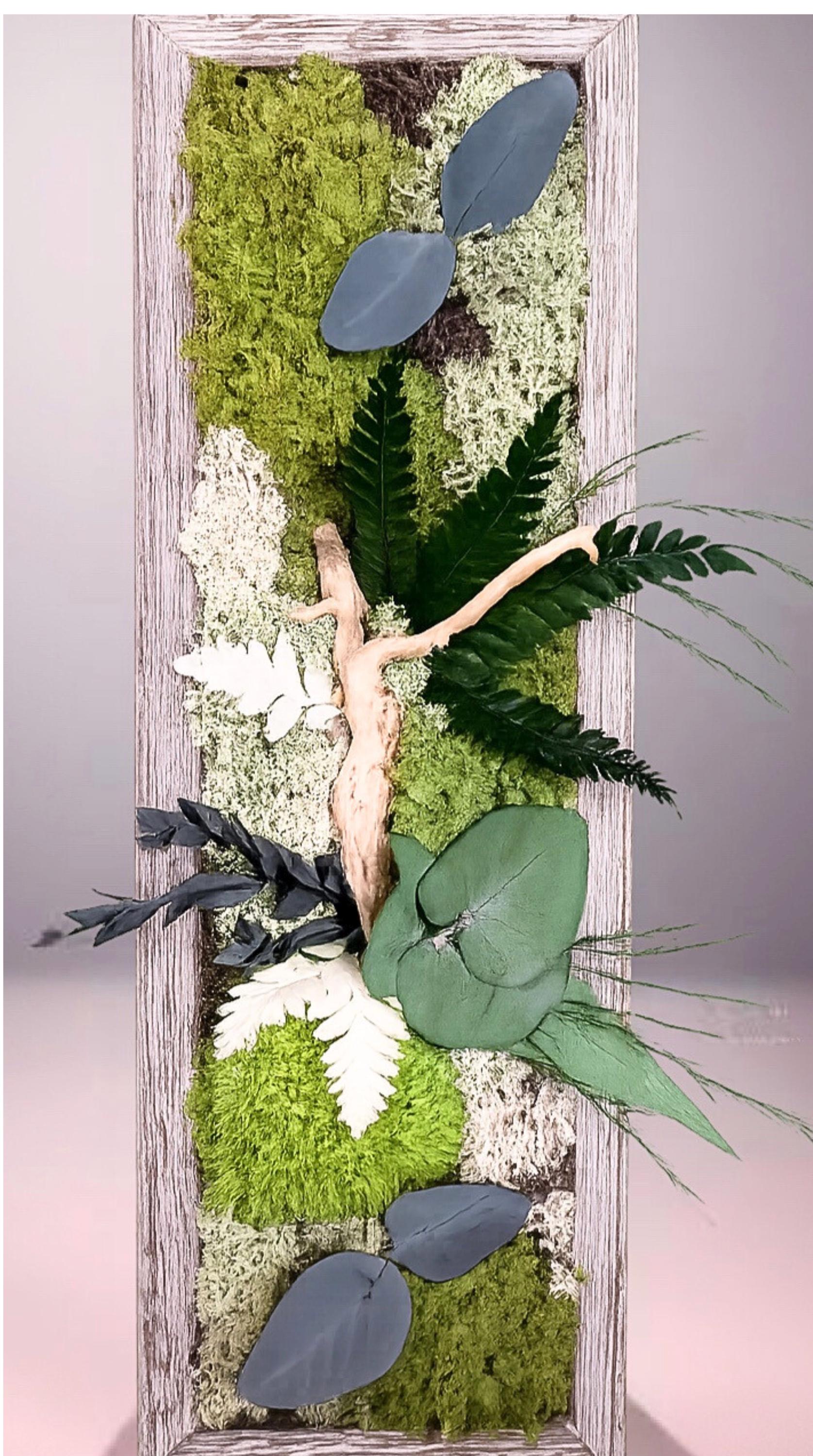 Cadre Végétal Vertical – Mousse Stabilisée, Eucalyptus & Bois | Déco Couloir & Entrée