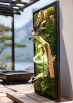Grand cadre végétal mural lumineux « zen » Caisse américaine  Œuvre végétale verticale 100 cm  Décoration murale nature chic
