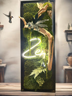 Grand cadre végétal mural lumineux « zen » Caisse américaine  Œuvre végétale verticale 100 cm  Décoration murale nature chic
