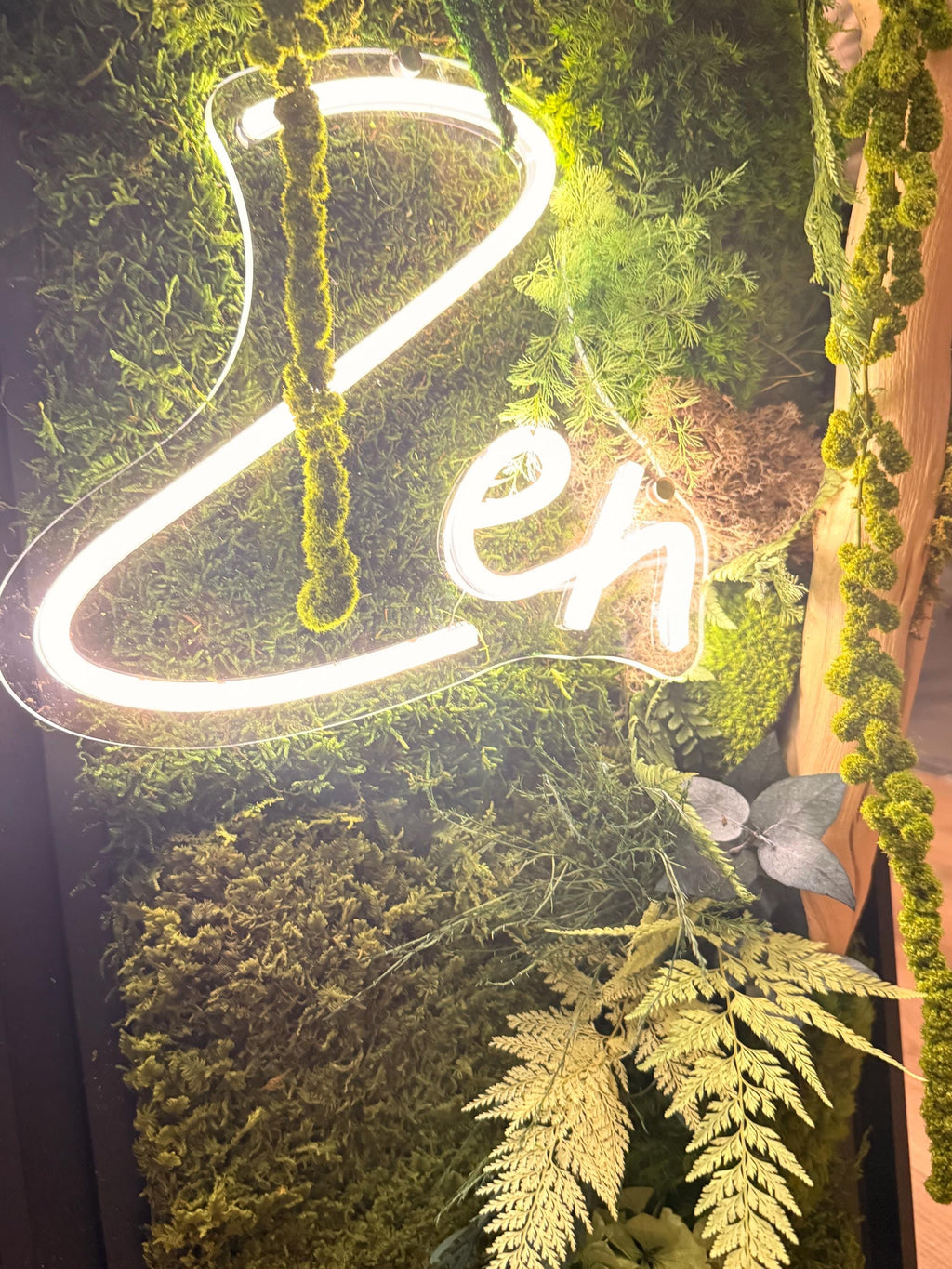 Grand cadre végétal mural lumineux « zen » Caisse américaine  Œuvre végétale verticale 100 cm  Décoration murale nature chic
