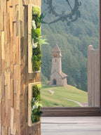 Cadre végétal étroit stabilisé mural Composition naturelle verticale en bois Déco zen design- Art végétal sans entretien