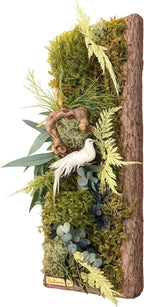 Cadre végétal stabilisé vertical en écorce naturelle  Tableau végétal mural avec mousse et feuillages  Décoration murale nature