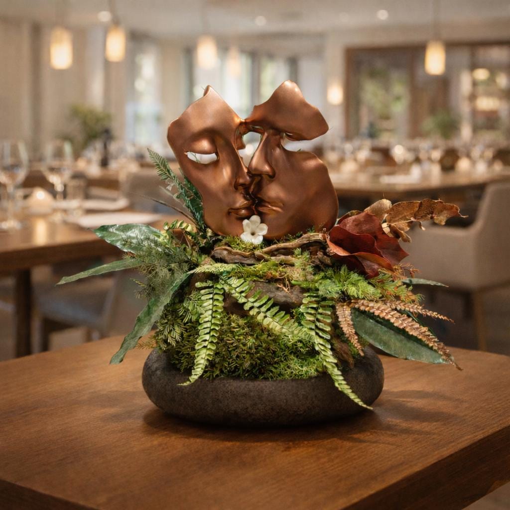 Romantic Couple Sculpture with Preserved Moss  Luxury Love Art Piece  Unique Wedding Gift  Rose Gold Statue Decor  Statement Home Accent