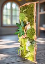 Cadre Végétal Stabilisé 30×68 cm – Bois Brut & Mousse | Déco Murale Zen Haut de Gamme
