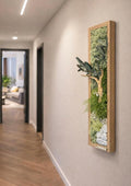 Cadre végétal étroit stabilisé vertical  Olivier & gypsophile  Décoration murale naturelle japandi  Sans entretien
