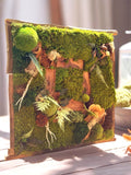 Cadre végétal stabilisé artisanal  Tableau végétal forêt enchantée  Décoration murale nature luxe en bois brut