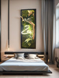 Grand cadre végétal mural lumineux « zen » Caisse américaine  Œuvre végétale verticale 100 cm  Décoration murale nature chic