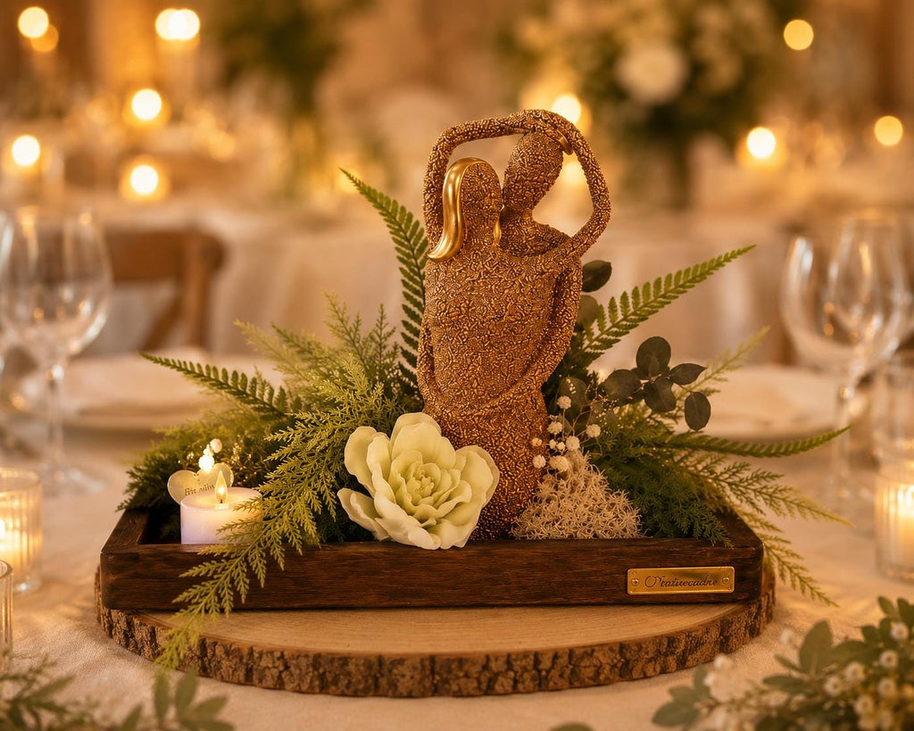 Centre de table végétal stabilisé avec statue couple  Décoration mariage, anniversaire de mariage