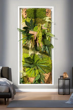 Grand tableau végétal mural en mousse stabilisée  Cadre caisse américaine bois blanc  Déco murale artisanale zen et élégante