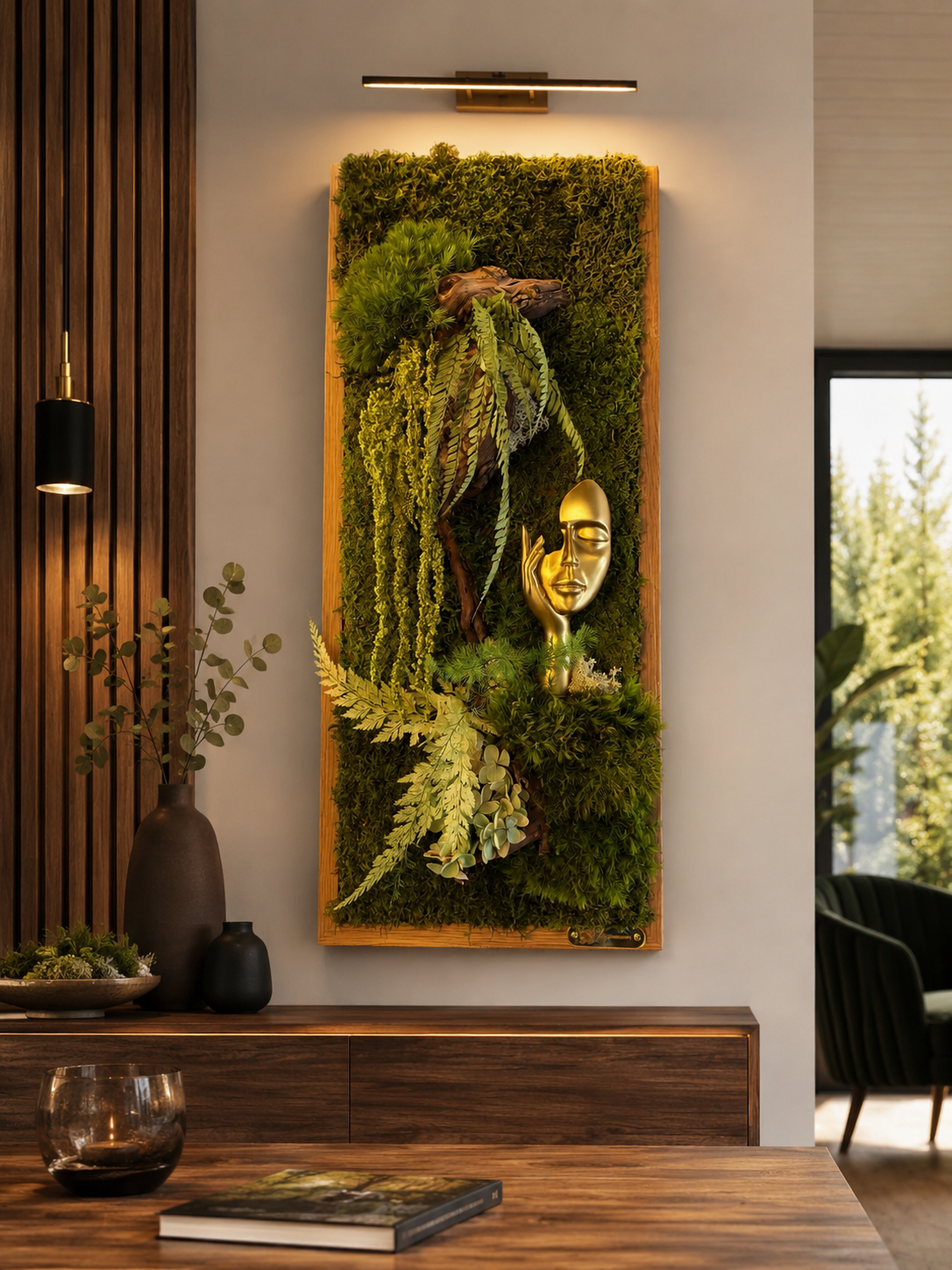 Décoration murale végétale haut de gamme en végétaux stabilisés sans entretien, pièce unique artisanale